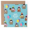 1 x Greeting Card - Happy Birthday Penguin Balloons Party