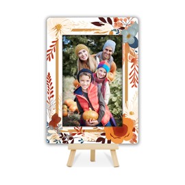 HJLLOQR Thanksgiving Picture Frame 4x6, Fall Maple Leaf & Orange Flower Photo Frame, Autumn Leaves Decor, Perfect Desktop Gift for Home or Office -D09