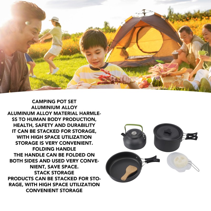 Camping Cookware Portable Nonstick Pot and Pan Set with Kettle
