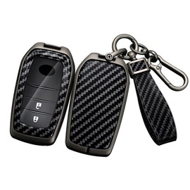 ontto Key Case Car Key Case Fits Toyota Yaris Cross Hybrid Corolla RAV4 Prius Auris Highlander 2020-2023 Protective Case PVC Carbon Fibre Pattern Key Case Key Fob Black, B Black
