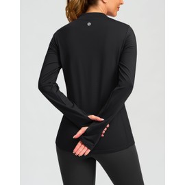 SANTINY Long Sleeve Thermal Shirts for Women Fleece Mock Neck Tops Winter Workout Running Gear with Zipper Pockets(Black_L)
