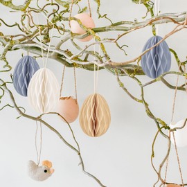 Tokusyou Easter Eggs for Hanging, Pack of 10, Easter Eggs, Decoration, Thick Paper, Honeycomb Eggs, Decoration with String, Easter Decoration for Nursery, School, Shopping Mall Decoration, 5 x 7 cm