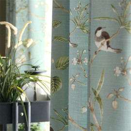 Vintage Birds Curtains 84 Inches Length Farmhouse Linen Blend Curtain Panels for Patio Door Grommet Half Light Blocking Country Style Floral Print Drapes for Home Decor 1 Panel W55 X L84 Inch