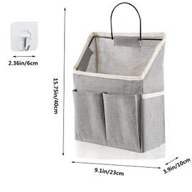 Facune Wall Hanging Storage Bags, 3 Pack Fabric Hanging Pocket Linen Cotton Wall Basket, Over Door Hanging Closet Organizer Box Containers for Dormitory Living Room Bedroom Bathroom(Grey)