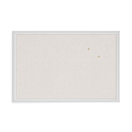 U Brands Farmhouse Bulletin Board, Linen Covered Corkboard with White Wood Frame, 30" x 20" (6711U00-01)