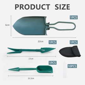 1 Army Green Small Engineer Shovel, 2-Piece Seedling Starter Set, 10 Labels, Folding Shovel, Small Garden Shovel, Outdoor Shovel, Mini Folding Shovel