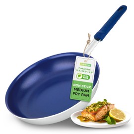 NutriChef 10" Non-Stick Medium Frying Pan, Ceramic Coating, Stainless Steel Aluminum Frying Pan with Silicone Handle, Stain-Resistant, PFOA Free, Safe for Gas, Electric, Induction, Ceramic Cooktops