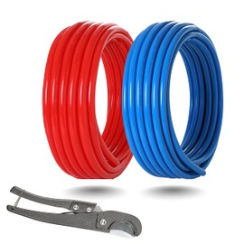 GUOFIS PEX-B Pipe,3/4 Inch 2 Rolls Blue & Red Each 100 Feet (200 ft) Length PEX Tubing Pipes with Pipe Cutter,for Potable Hot/Cold Water Plumbing Application