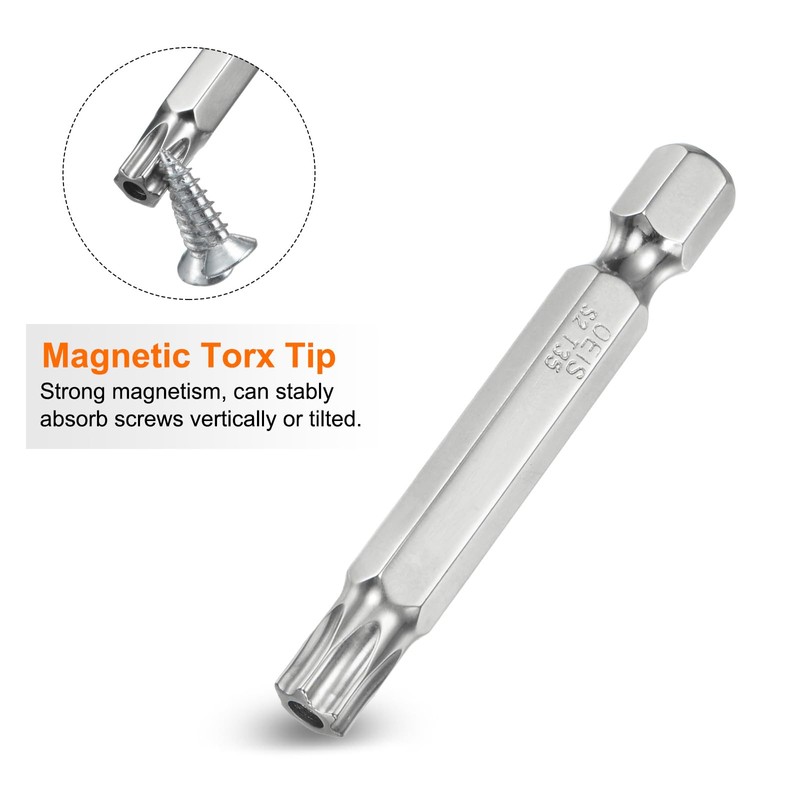 sourcing map 2pcs T35 Security Torx Bit 1/4" Hex Shank