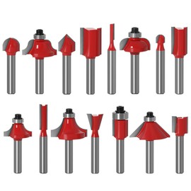 Wolfride 15-Piece Electric Trimmer Bit Set, 0.25 inch (6.35 mm) Shank Woodworking Milling Cutter, Carbide Router Bit Set, Carving, Cutting, Wood, DIY, Grooving, Chamfering, Woodworking Tools