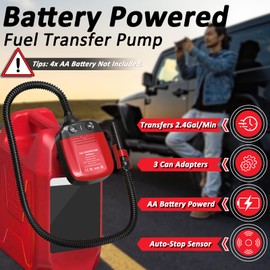 Wodli Gas Pump for Gas Can with Auto Shut Off Nozzle, 42-inch Hose AA Battery Powered Gas Can Pump, Electric Fuel Transfer Pump with 3 Adapters, Gas Pump Ideal for Gasoline, Diesel, Kerosene Transfer