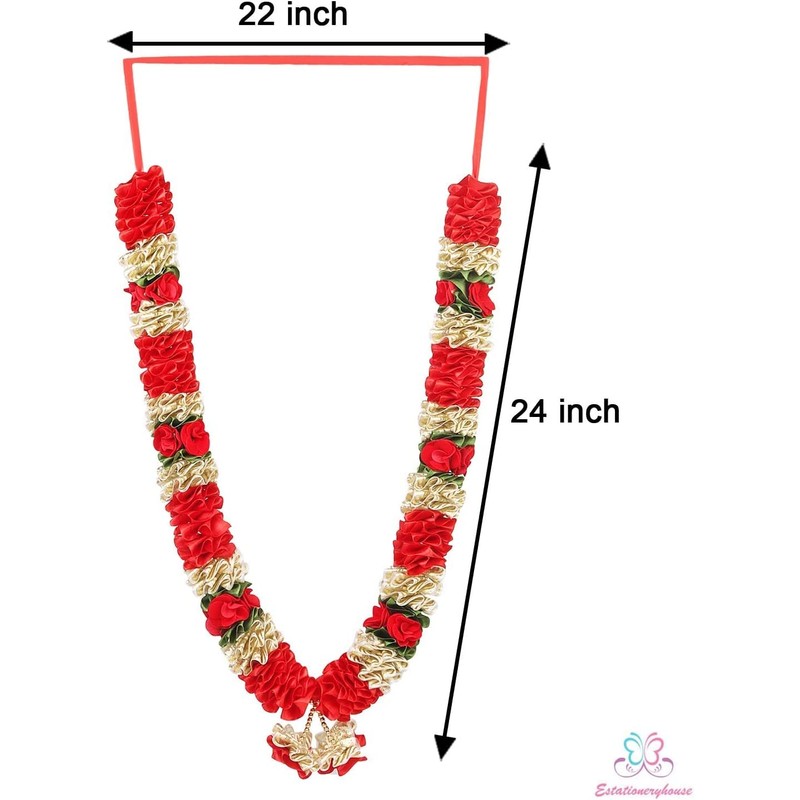 Estationeryhouse Handcrafted Two Artificial Flower Garlands, 24", Red and Gold