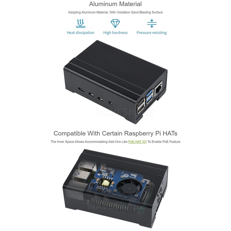 Waveshare DIN Rail Aluminum Case for Raspberry Pi 4 with