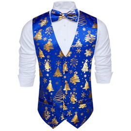 Barry.Wang Men's Christmas Vest Bow Tie Set Holiday Business Bowtie Dress Waistcoat V-Neck Party Snowflake Christmas-Tree Xmas Costumes