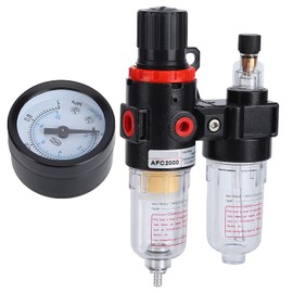 Air Filter Pressure Regulator, Pneumatic Compressors Water Oil Trap Separator Combo Double Gas Percolator Strainer Kit Accessories Tool with Gauge Lubricator Dryer Copper Elements 1/4 Inch NPT