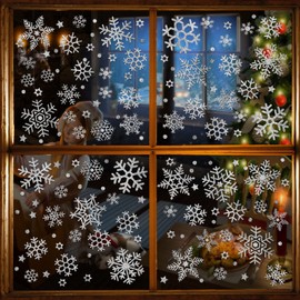 113 PCS Snowflake Window Clings Silver, GeeRic Winter Decorations 4 Sheets Christmas Window Cling Stickers Snowflake Stickers Removable for Christmas Home Shop Party Window