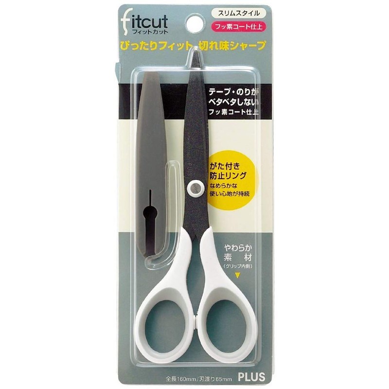 プラス はさみ フィットカットスリムスタイル フッ素 SC-160SF ホワイト/グレー ベタつかない 34-159