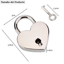2 Candado de Llave,Conjuntos Candado de Corazón,Candado metálico, Candado metálico en forma de corazón, con Una Llave de Aleación, Apto para Bolsos, diarios, Equipaje, Joyeros (plata)