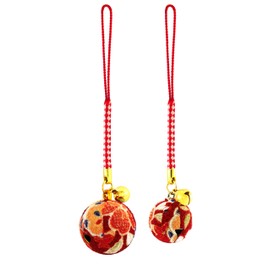 Flower Crepe Bell (Set of 2) Japanese Pattern Crepe Rooting Keychain, Large Bell L Size (Diameter 1.0 inches (25 mm) & Small Bell M Size (Diameter 0.8 inches (20 mm) (Kimono)