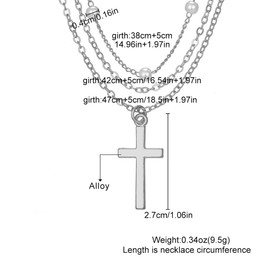 KBRPEY Necklace for Women Girls Pearl Cross Pendant Chain Classic Necklace with Multiple Layers Fashion Jewellery Retro Gifts for Valentine's Day Birthday, Stainless Steel