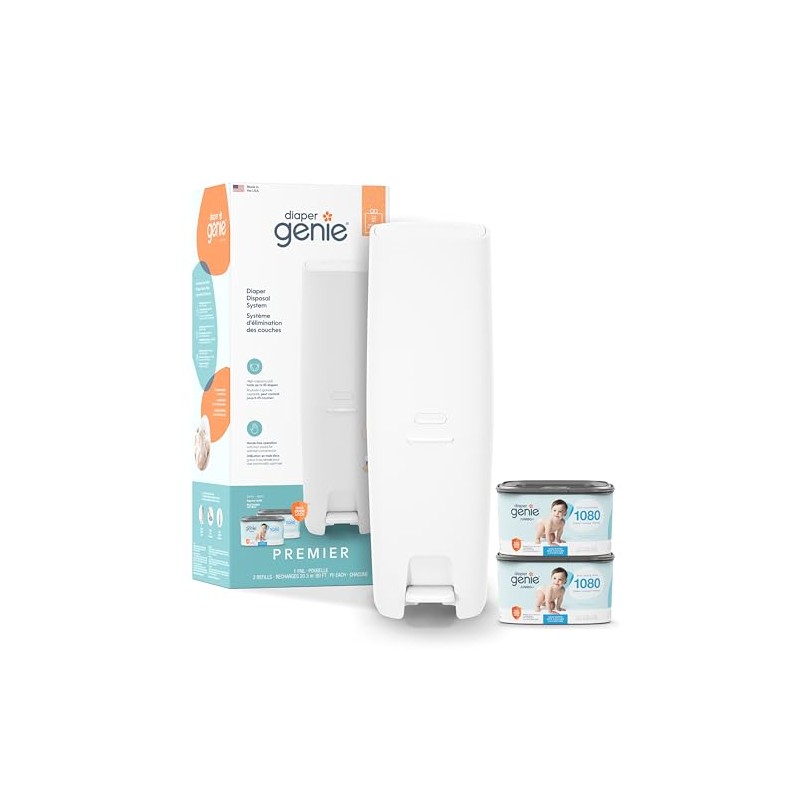 Diaper Genie Premier Nappy Bin Gift Set | Hands-Free Odour