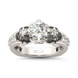 Jeulia 2 Carat Round Cut Diamond Skull Rings for Women Customized Bridal Sterling Silver TwoTone Wedding Band with European Shank Engagement Promise Rings for Her with GiftBox (U 1/2)