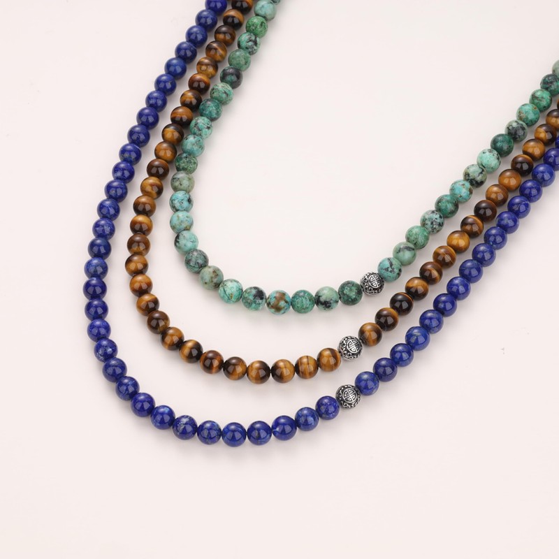 COAI Men's Gemstone Ball Chain, Silver Tiger's Eye Silver, Tigers