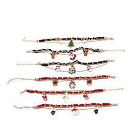 ZHSH 2 Pieces Christmas Bracelets for Women X-Mas Gift Bow Enamel Santa Claus Tree Elk Jingle Bell Golden Link Bracelets for Girls Kids, 1, no gemstone