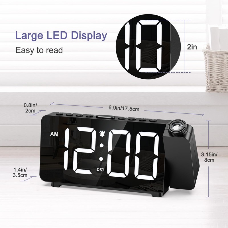 OQIMAX Projection Alarm Clock, Digital Projector Clock with 180° Projector,