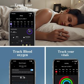 LCD Display Smart Ring - Sleep Tracker Touch Control Ring with Heart Rate/Blood Oxygen/Step Counter, Wireless Charging Dock, 5ATM Waterproof Fitness Tracker, No Subscription Fee for iOS/Android