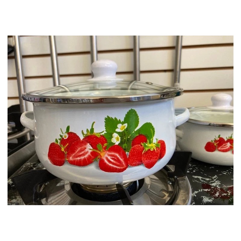 MEGA COOK 6 PC Strawberries Stock Pot Enamel