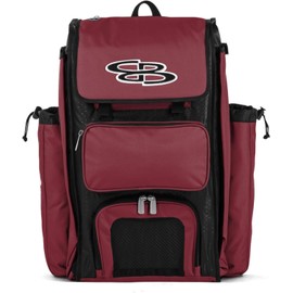 Boombah Catchers Superpack Bat Bag - 23-1/2" x 13-1/2" x 9-1/2" - Black/Cardinal - Holds 4 Bats - Backpack Version (no Wheels)