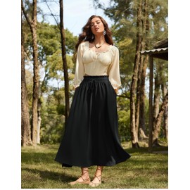 Black Long Skirt for Women Renaissance Flowy High Waisted Skirts with Pockets Black M