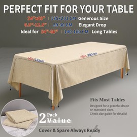 2 Pack Faux Linen Rectangle Tablecloth - Wrinkle Resistant Washable Tablecloths for Rectangle Table, Rustic Dining Table Cover Linens for Home, Party, Wedding (54 x 80 Inch,Beige)