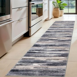 Lansny Modern Abstract Hallway Runner Rug, Grey Black Multi Washable Kitchen Runner Non-Slip Soft 2x8 Runner Rug Thin Print Faux Wool Carpet for Entryway Bedroom Laundry Room Indoor Home Decor