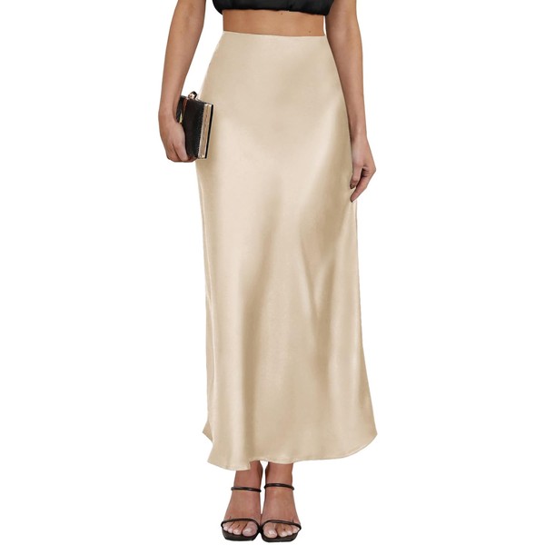 Women's Leopard Print Satin Maxi Skirt High Waisted Elastic Waistband