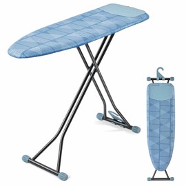APEXCHASER Ironing Board with Iron Rest, Compact and Space Saver Iron Board, Extra Thick Cover, Height Adjustable, Wall Mount & Closet Hanger 13x43 Blue