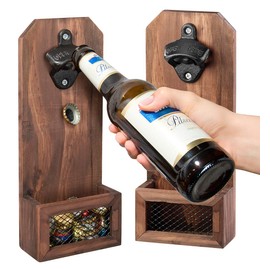 Cucina di Modena Single-handed bottle opener: set of 2 wall bottle openers with bottle cap collection container, wood (wall bottle opener, bottle opener, bottle opener, gift men)