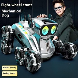 8wd Robot Dog Upgraded Dual-electric Dual-control Play Version Intelligent Mechanical Dog To Amuse Pets Children's Holiday Gift Swing Arm Deformation Climbing Car Charging Stunt Remote Control Car - Color: 8WD Dual Battery Dual Control Gray