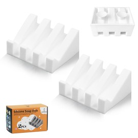 Silicone Soap Dish with Drain, Upgrade Double Suction Cups at The Bottom for Anti-Slip and Stability, Soap Dish Shower Waterfall Bar Soap Holder Tray with Drain Soap Holder (2, White)