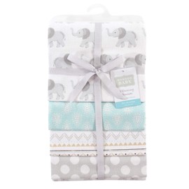 Hudson Baby 4 Piece Flannel Receiving Blanket, Gray Elephant, One Size