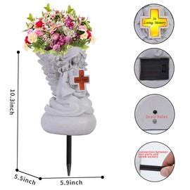 QZWHLSM Cemetary Grave Decorations,Garden Angel Statue Vases with Cross Solar LED Light,Human Memorial Gifts,in Memory of Loved One,Condolence,Bereavement Gifts.