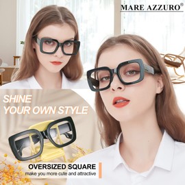 MARE AZZURO Reading Glasses 3.0 Women Oversized Square Readers 100 125 150 175 200 225 250 275 300 350 400 500 600 (Green, 3.00)