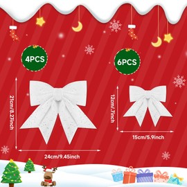 SEPGLITTER Christmas Bows, 10 Pieces Glitter Bows Christmas Wreath Bow Christmas Tree Bows Decoration Christmas Tree Decorations for Festival Party (White)