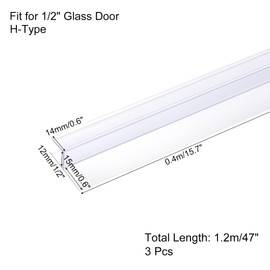 uxcell Shower Door Side Seal, H-Type Shower Door Sweep for 1/2" Glass 47" Long (15.7" x 3 Pcs), 3 Section Segmented Frameless Glass Door Seal Strip, Stop Shower Leaks, Clear