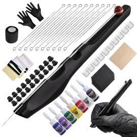 HAWINK Hand Poke and Stick Tattoo Set DIY Pens Tool with 7 Tattoo Colour 20 Pieces Tattoo Needles Accessories for Tattoo Lovers Black GK-HW803TN01EU-1
