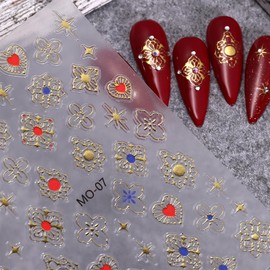 6 Sheets Star Nail Stickers 3D Self-Adhesive Holographic Rose Butterfly Nail Art Stickers Gold Sun Moon Star Nail Decals Laser Star Nail Designs Stickers for Women Nail Decoration Star Nail Charms