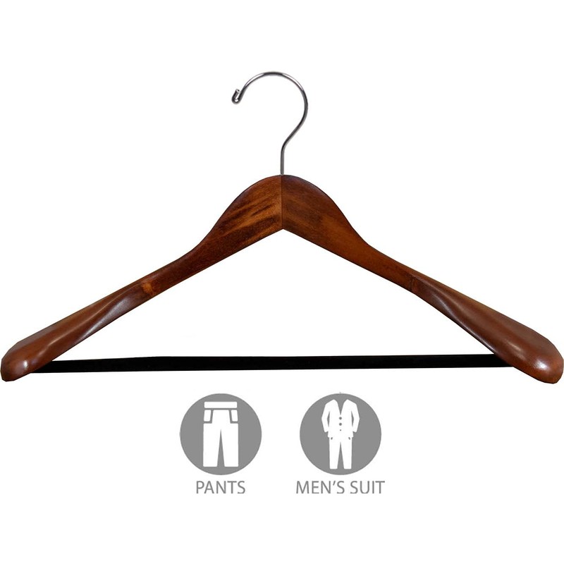 Wide Shoulder Wooden Suit Hangers 6 Pack, Luxury Solid Wood