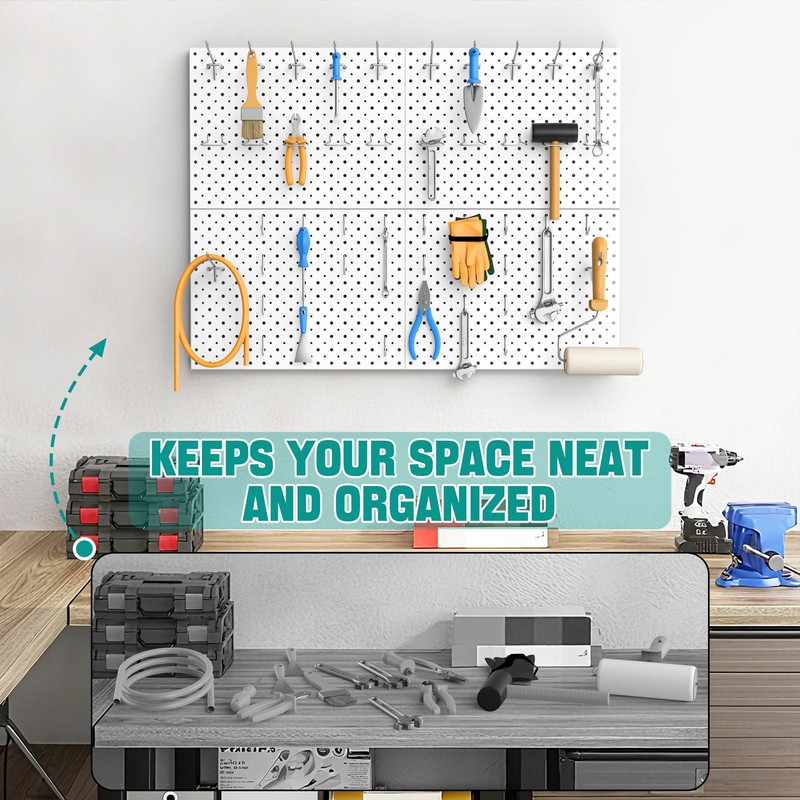 EVERHANGER Metal Pegboard Panels, Heavy Duty Pegboard Wall Organizer, Garage
