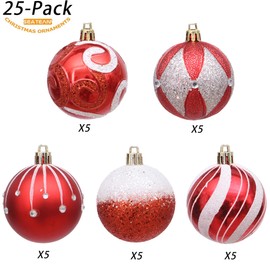 Sea Team 25-Pack Christmas Ball Ornaments with Strings, 60mm/2.36-Inch Medium Size Baubles, Shatterproof Plastic Christmas Bulbs, Hanging Decorations for Xmas Tree, Holiday, Wedding, Party, Red